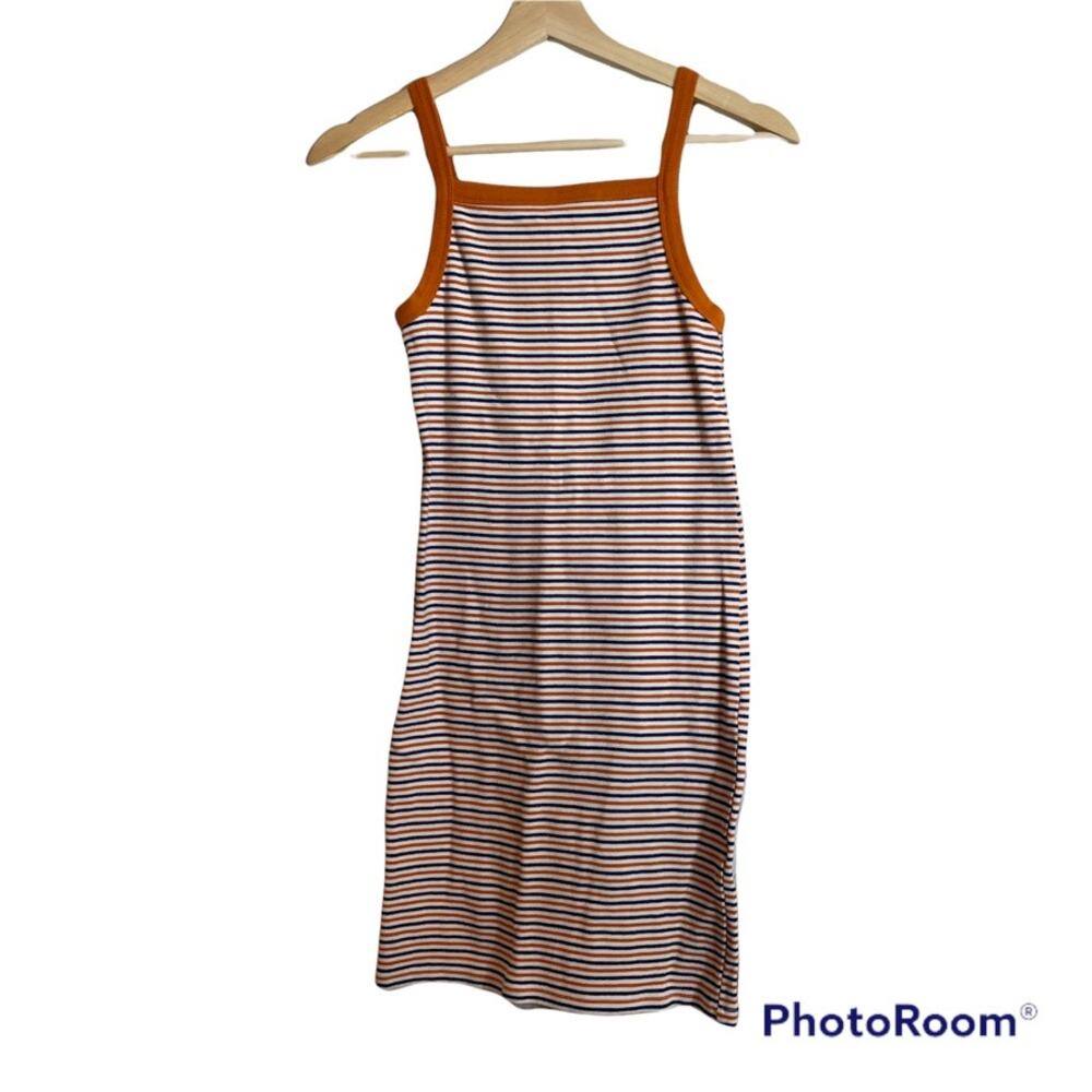 Forever 21 Womens Orange Navy Striped‎ Ribbed Knit Square Neck Mini Dress Size M